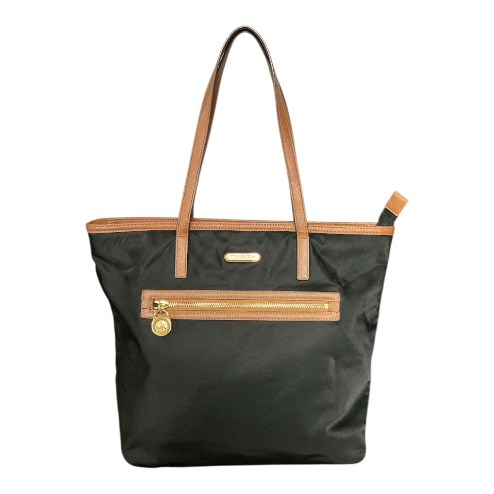 Michael Kors - EC - Sophisticated Black and Tan Tote Bag with Gold Hardware